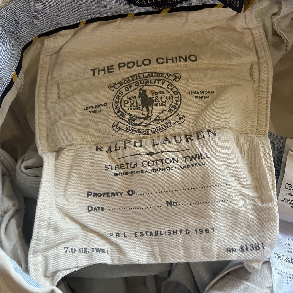 Polo Ralph Lauren Pants Mens 32x32 Tan Khaki Stretch Slim Fit Chino Twill Casual - Picture 7 of 16